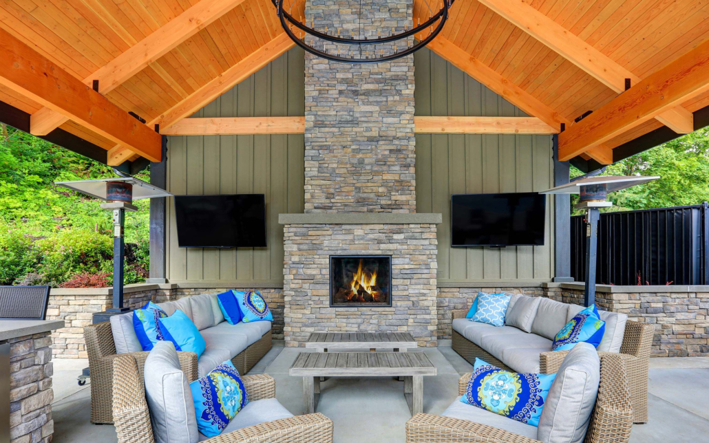 Back Porch With Tvs And Lighting