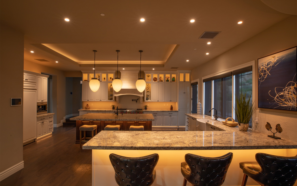 Vibrant Evening Lighting In Kitchen With Smart Home Technology